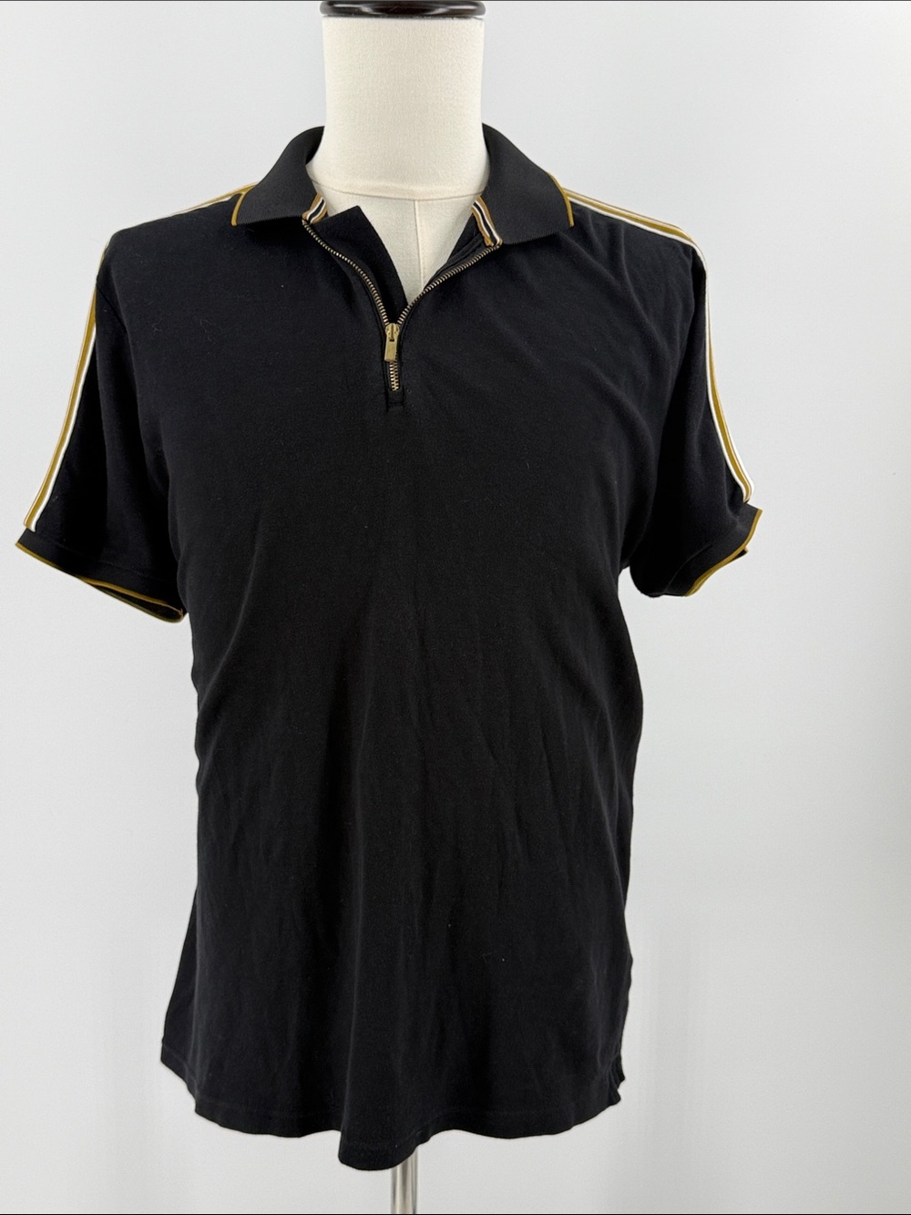 Denim & Flower Black Polo Shirt with Gold Trim